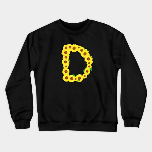 Sunflowers Initial Letter D (Black Background) Crewneck Sweatshirt by Art By LM Designs 